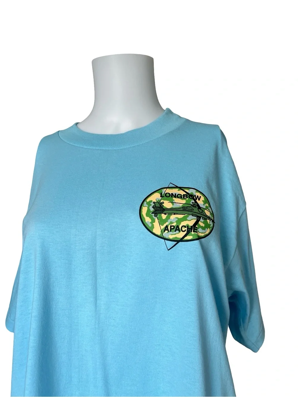 Vintage Longbow Apache Graphic T-shirt Blue Colorful Adult Size Large